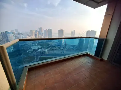 Spacious 1-Bedroom Apartment for Rent in Al Mamzar, Sharjah. Direct Sea View, Balcony, Landlord-Paid A/C, Free Parking, Gym & Pool.