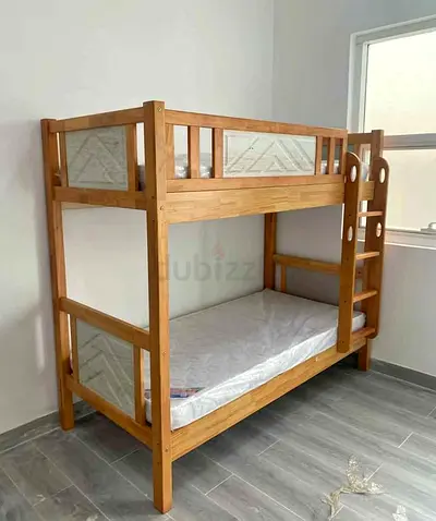 Solid Wood Bunk Bed with Mattresses - Good Condition