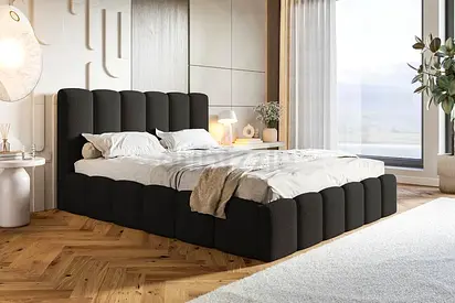 Black velvet upholstered double size thick bed frame