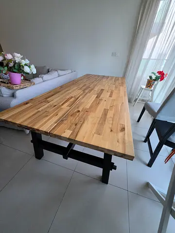 Solid Wood Dining Table with Black Wooden Legs - Seats 8-10