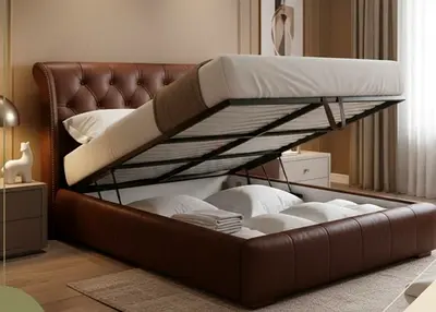Dark brwon colour 180*200 king size hydraulic Bed in rexin