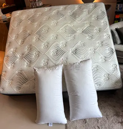 Kings size mattress with two pillows - good used condition