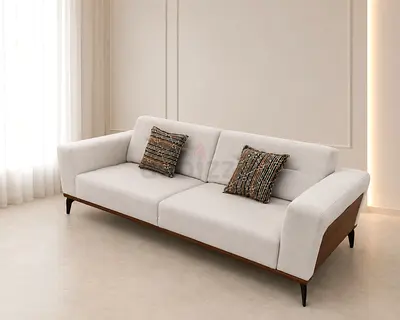 Modern Off White Fabric Sofa bed with Wood Details