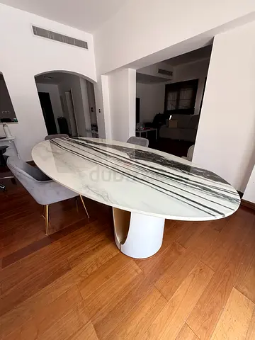 Oval Marble-Top Dining Table with Pedestal Base - Seats 8 chairs included