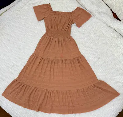Elegant Dusty Rose Smocked Maxi Dress | Off-Shoulder Tiered Dress with Pockets