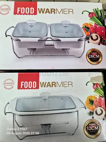 Set of 2 Glass Food Warmers with Stainless Stands (26cm & 32cm)