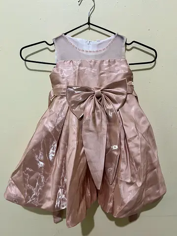 Girls' Rose Gold Party Dress with Big Bow