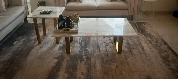 Modern neutral abstract rug - good condition, low pile from centre point used 7 months