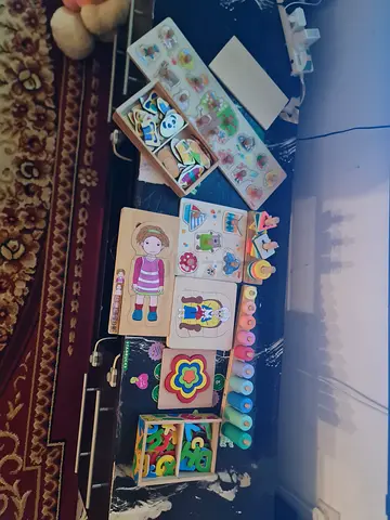 Mixed wooden educational puzzles and stacking toys set - gently used