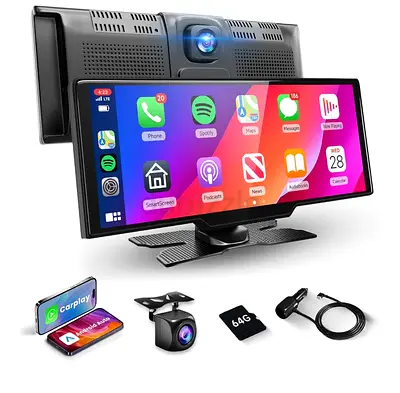 Portable Car Stereo Dashboard Unit with 9.3" Screen, CarPlay & Backup Camera