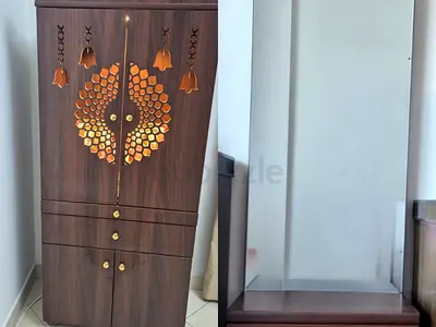 Wooden Mandir and Dressing Table with Decorative Inlay - Good Condition