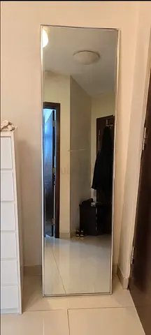 Full-length silver-framed standing mirror - good condition