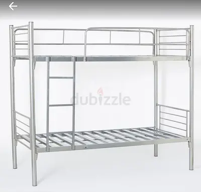 Metal Bunk Bed Frame - Silver, Double Over Single, Ladder Included