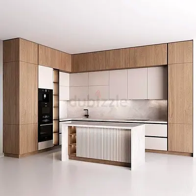 Modern Kitchen sland - Wood & White Finish with storage