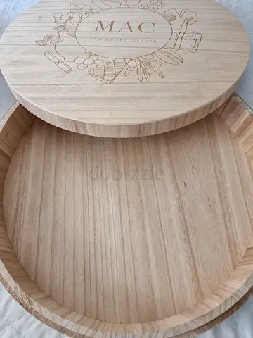 Round Wooden Tray with Engraved Lid (MAC) 37 cm
