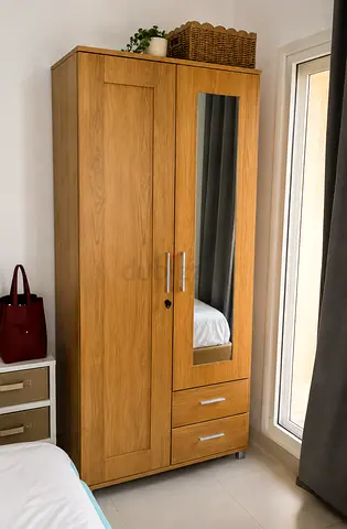 IKEA-style oak wardrobe with mirror and drawers - good condition