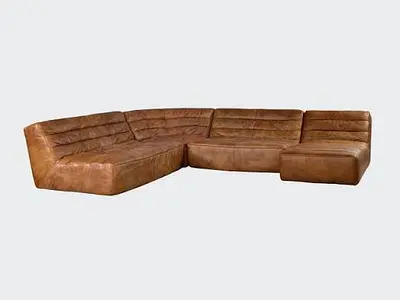 Marina Timothy Oulton Modern Tan Leather L-Shaped Sectional Sofa