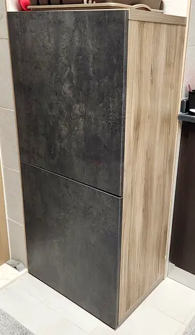 Tall 2-Door Storage Cabinet - Wood Finish with Dark Grey Doors
