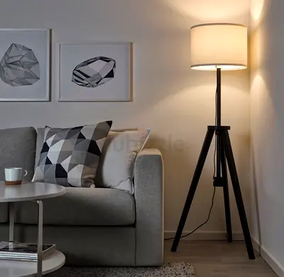 Used IKEA LAUTERS tripod floor lamp - brown ash with white shade