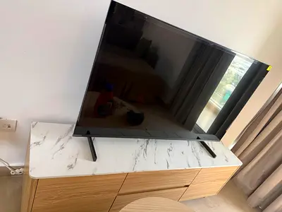 Wooden TV Cabinet with Marble-Effect Top - Good Condition