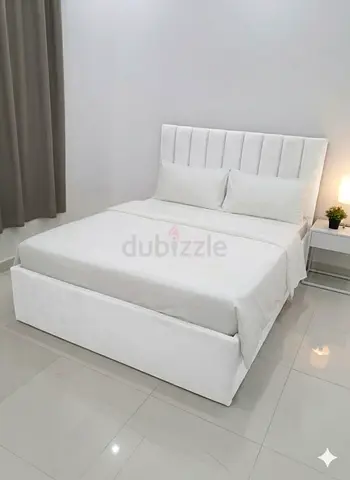 Modern White Upholstered Bed Frame with Vertical Channel Headboard