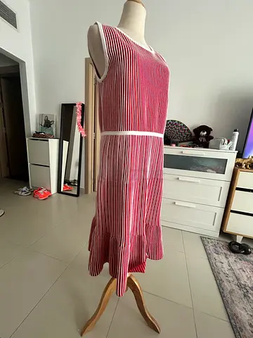 Ralph Lauren Red and white knit striped sleeveless midi dress, size medium