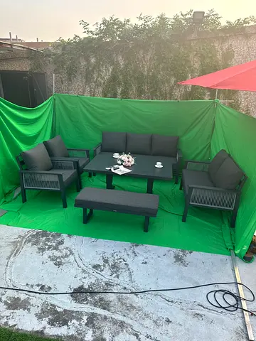 Outdoor 6-piece Patio Sofa Set with hydraulic Table and Bench - Dark Grey