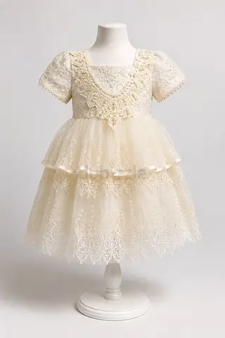 Ivory lace layered party dress for girl