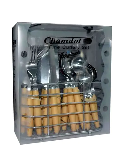 Chamdol 24-piece Stainless Steel Cutlery Set with Beige Handles - New in Box