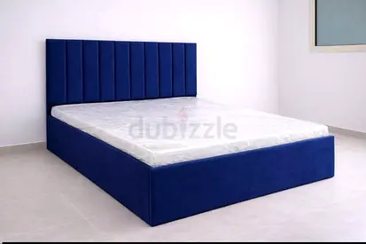 Blue Upholstered Platform Bed with Headboard - Queen/Double (Good Condition)