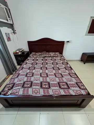 Solid Wooden Double Bed with Headboard - Good Condition