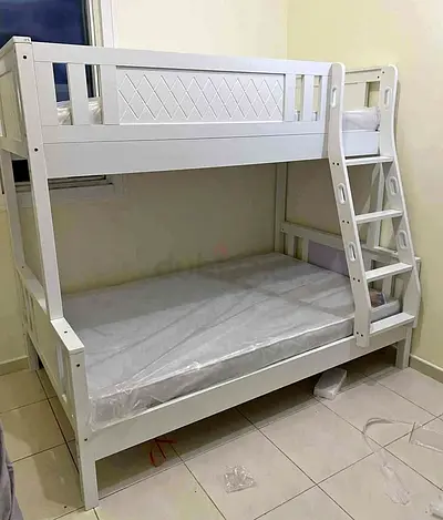 White Wooden Bunk Bed with Ladder - Good Condition