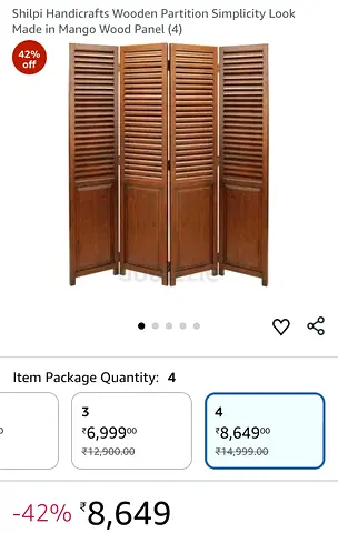 Solid Mango Wood 4-Panel Folding Room Divider / Partition