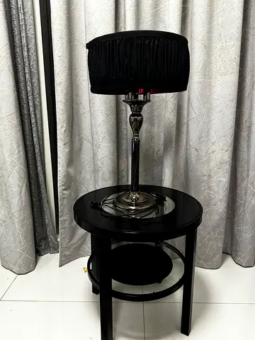 2 Black Side Table with Decorative Lamp - Good Condition 1 center table and 2 side table with side