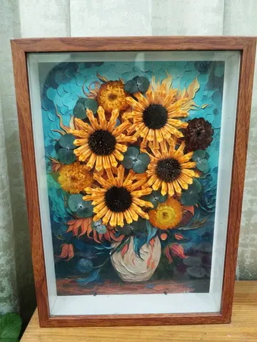 Framed 3D Sunflower Floral Shadow Box Art