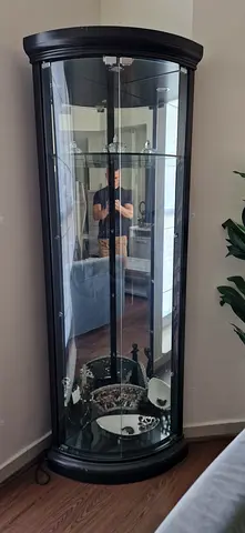 Curved Glass Corner Display Cabinet / Curio with Built-in Lighting