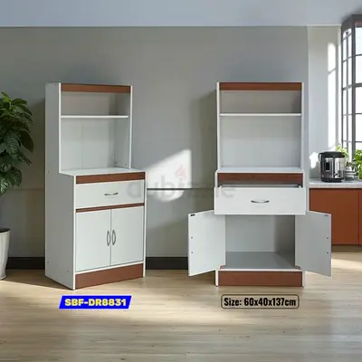 White Kitchen Storage Cabinet with Shelves and Drawers (60x40x137cm) - Set of 2