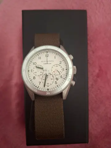 All Saints Chronograph Men's Watch with Brown Nylon Strap