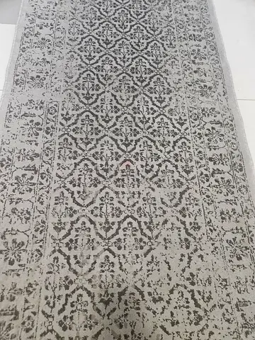 Grey patterned runner rug - good used condition