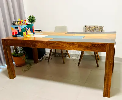 Solid Wood Dining Table with Mixed Finish Top - Seats 6