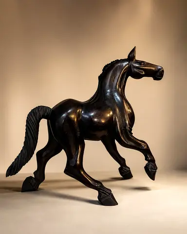Hand-Carved Dark Wood Horse Statue – Decorative Collectible Sculpture (45cm)
