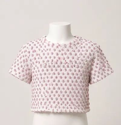 Light Pink Textured Cropped Short-Sleeve Top