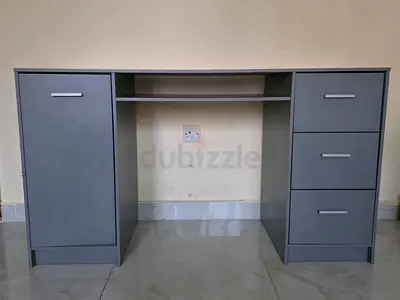 Gray Wooden Study/Computer Desk with Drawers and Cupboard