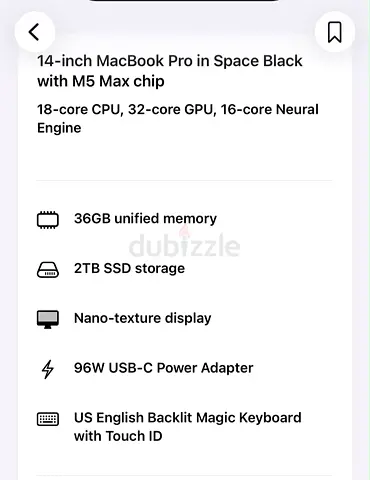 14-inch MacBook Pro (M5 Max) — Space Black, 36GB RAM, 2TB SSD