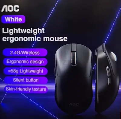 AOC 2.4G Wireless Mouse: Low Latency , stable 10 - Meter Connection, Ergonomic Grip, Adjustable DPI.