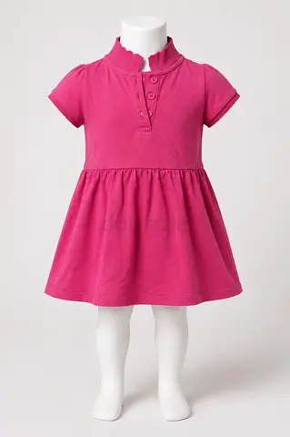 Pink short-sleeve cotton dress for toddler/girl