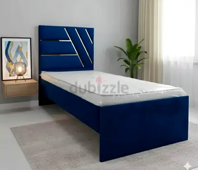 Single Velvet Bed Frame with Headboard - Navy Blue, Modern Design