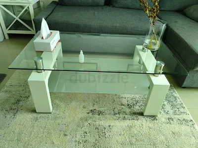 Glass Top Coffee Table with White Legs - Modern Design