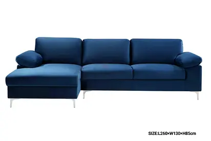 Blue L-shaped 3-seater Sofa with Chaise (L260 x W130 x H85cm)