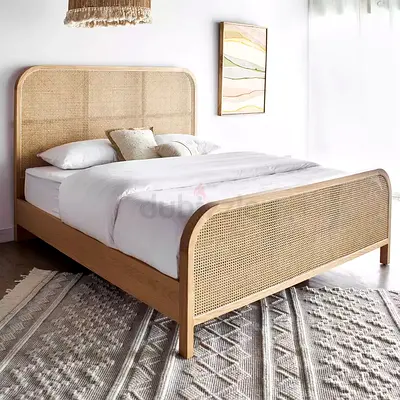 Anasa King Bed (180×200 cm) - Rattan/Woven Headboard & Footboard